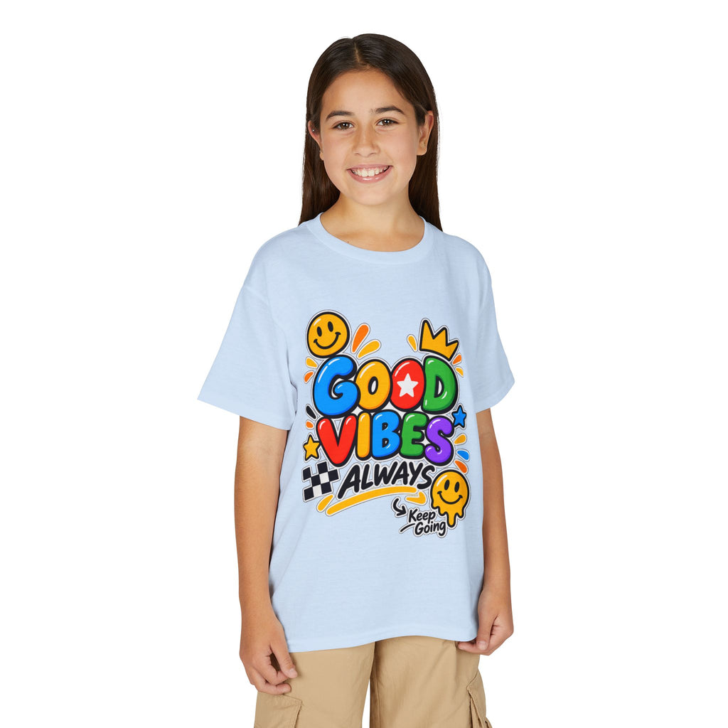 Youth T-Shirt — "Good Vibes Always" Colorful Positive Message Tee