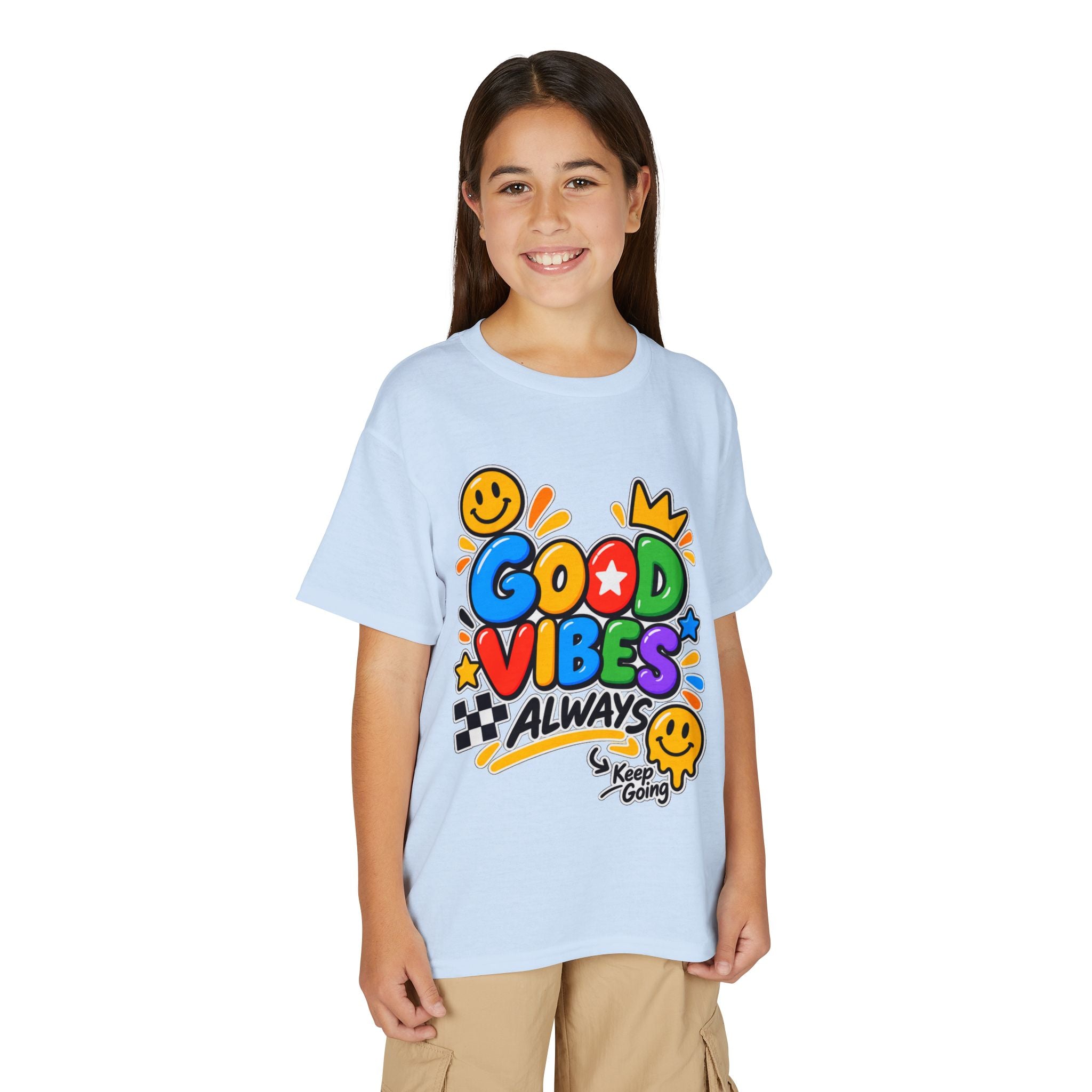 Youth T-Shirt — "Good Vibes Always" Colorful Positive Message Tee