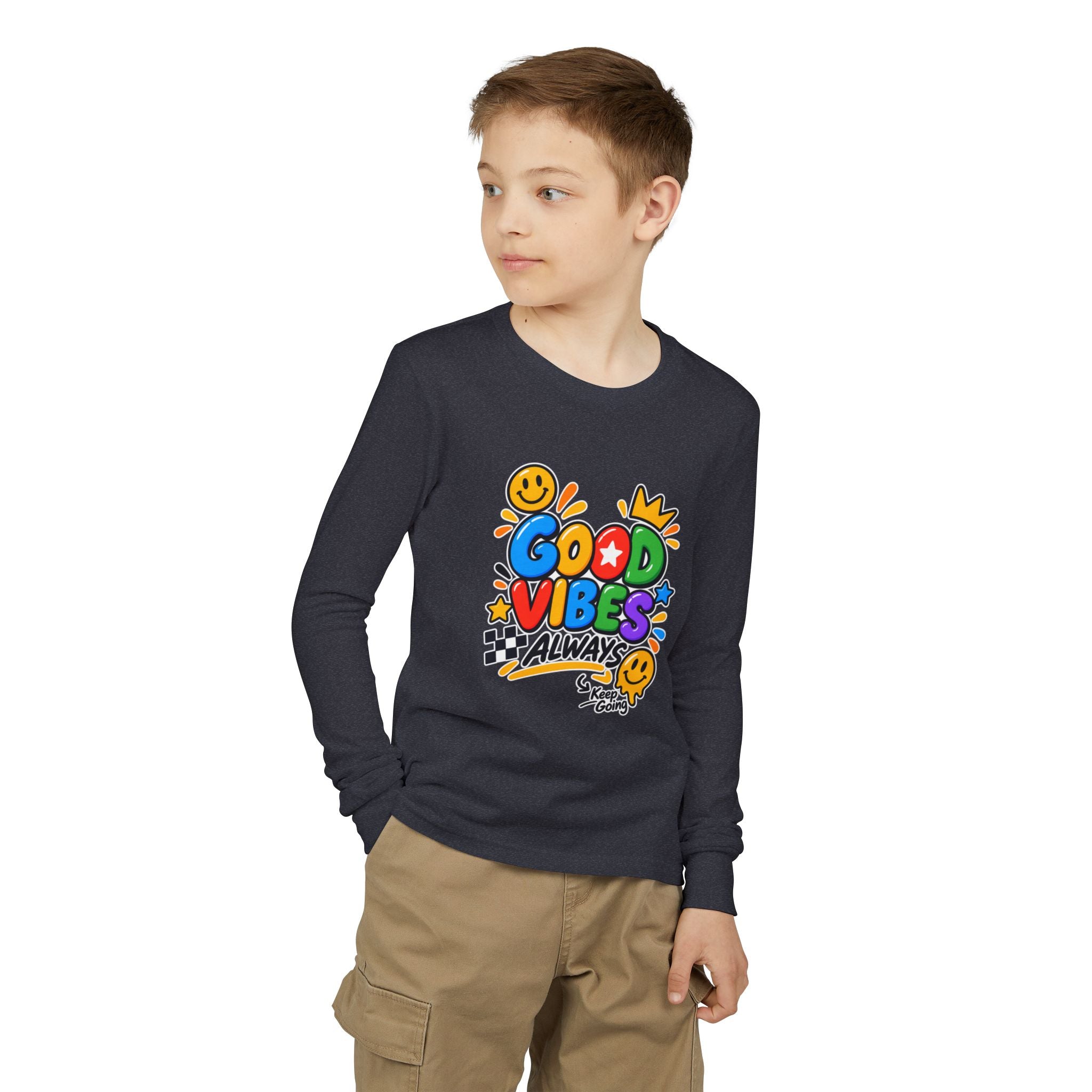 Good Vibes Always Youth Long Sleeve Tee — Positive Message Kids Shirt