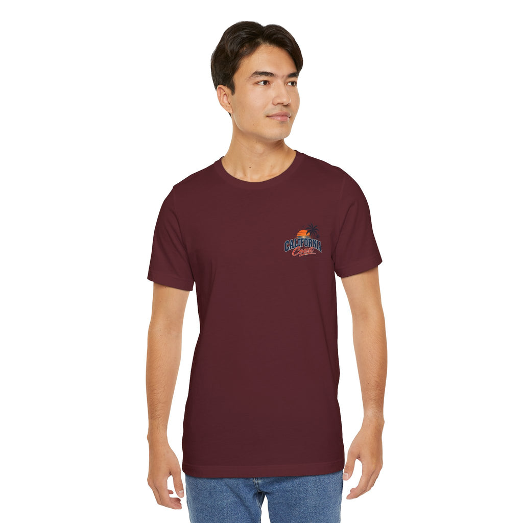 California Coast Pocket Tee — Retro Palm Surf Graphic