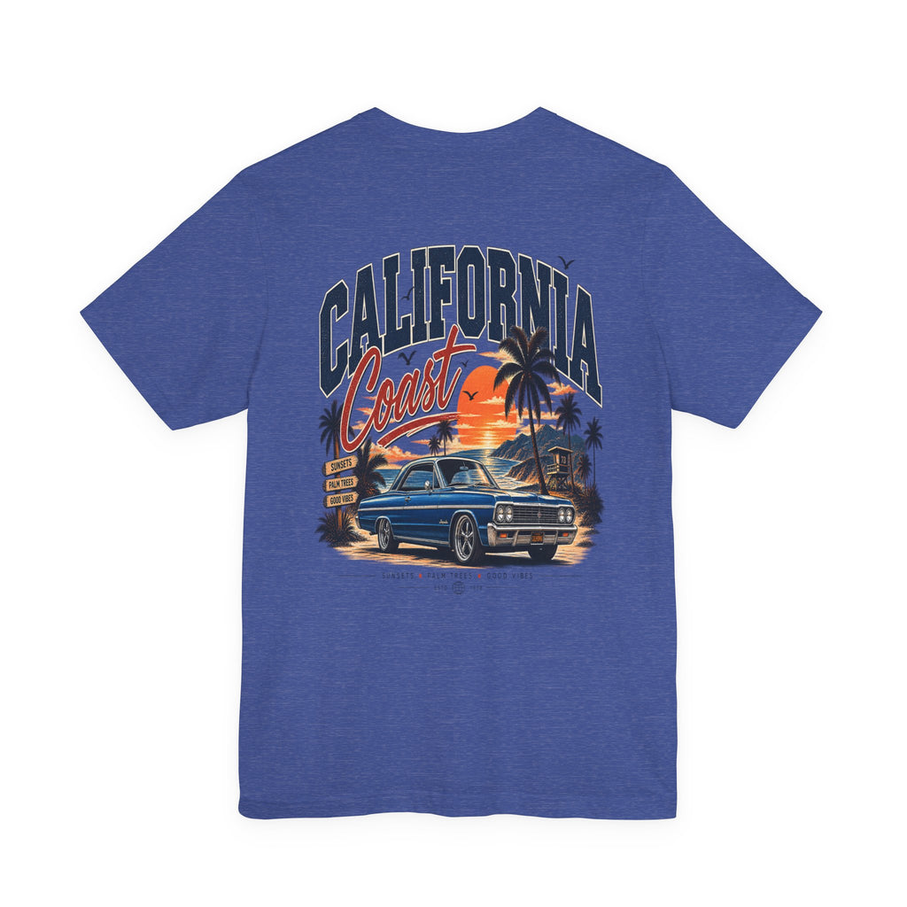 California Coast Pocket Tee — Retro Palm Surf Graphic