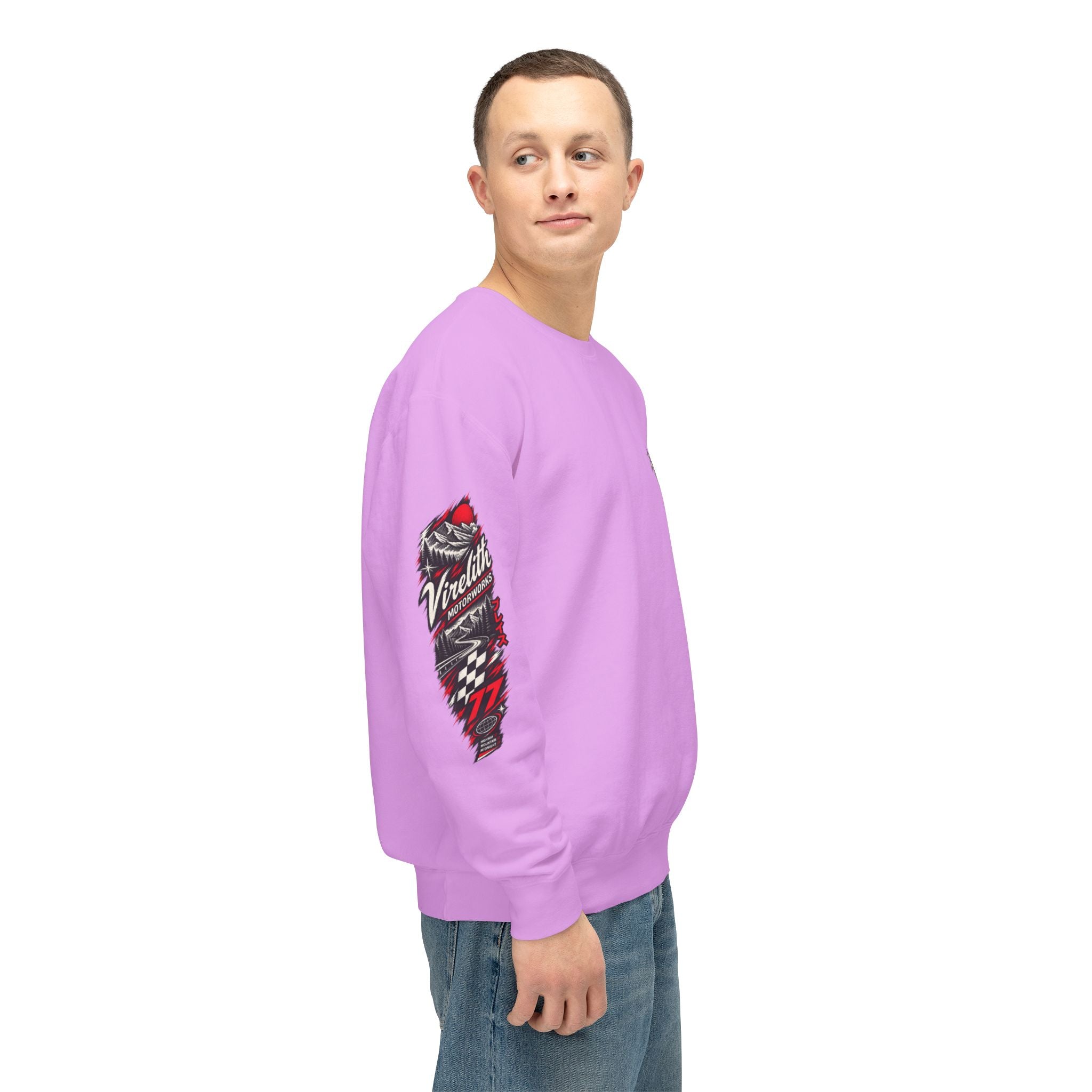 Motorworks Racing Crewneck Sweatshirt | Vintage Sleeve Graphic