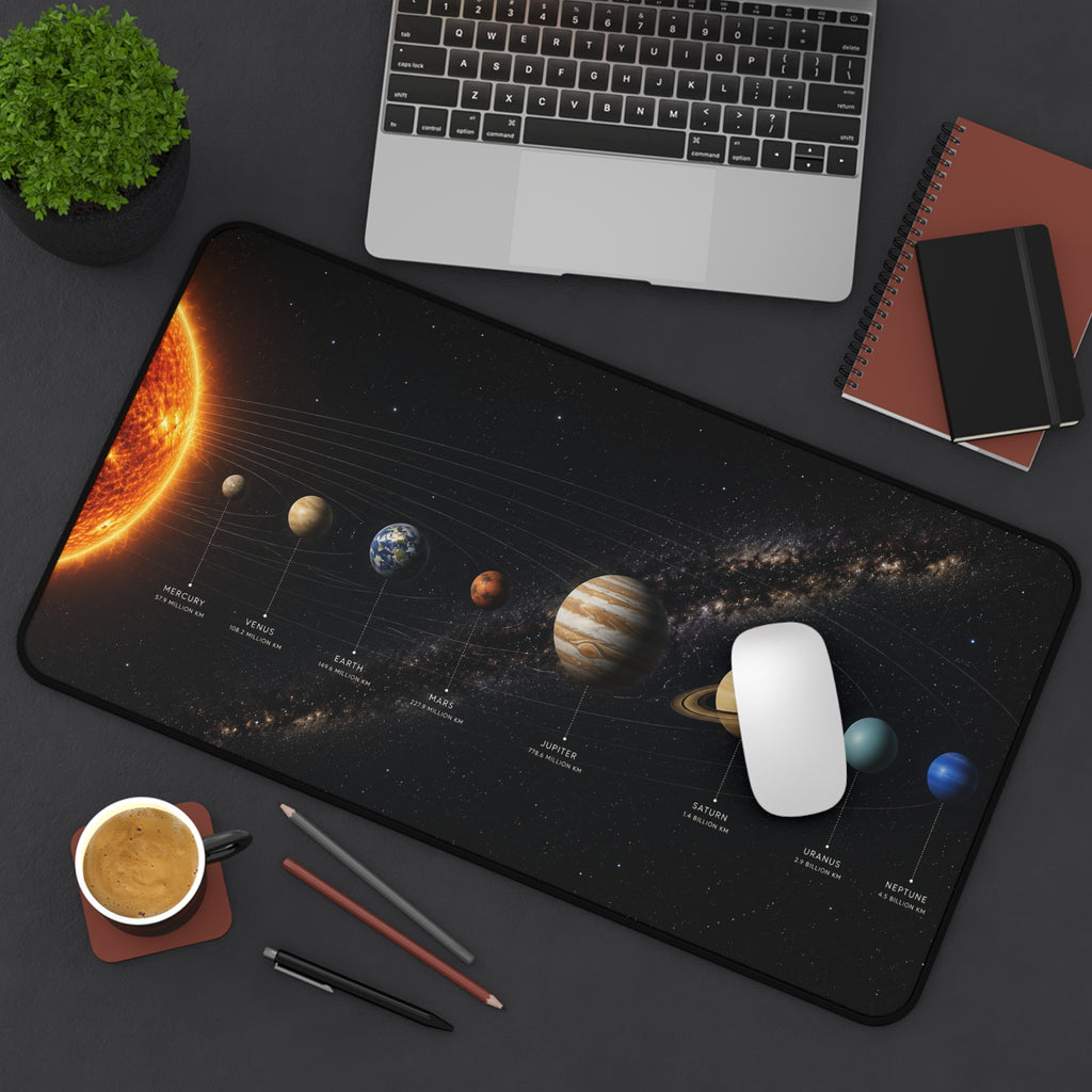 Solar System Desk Mat — Planetary Space Desk Pad with Planet Labels