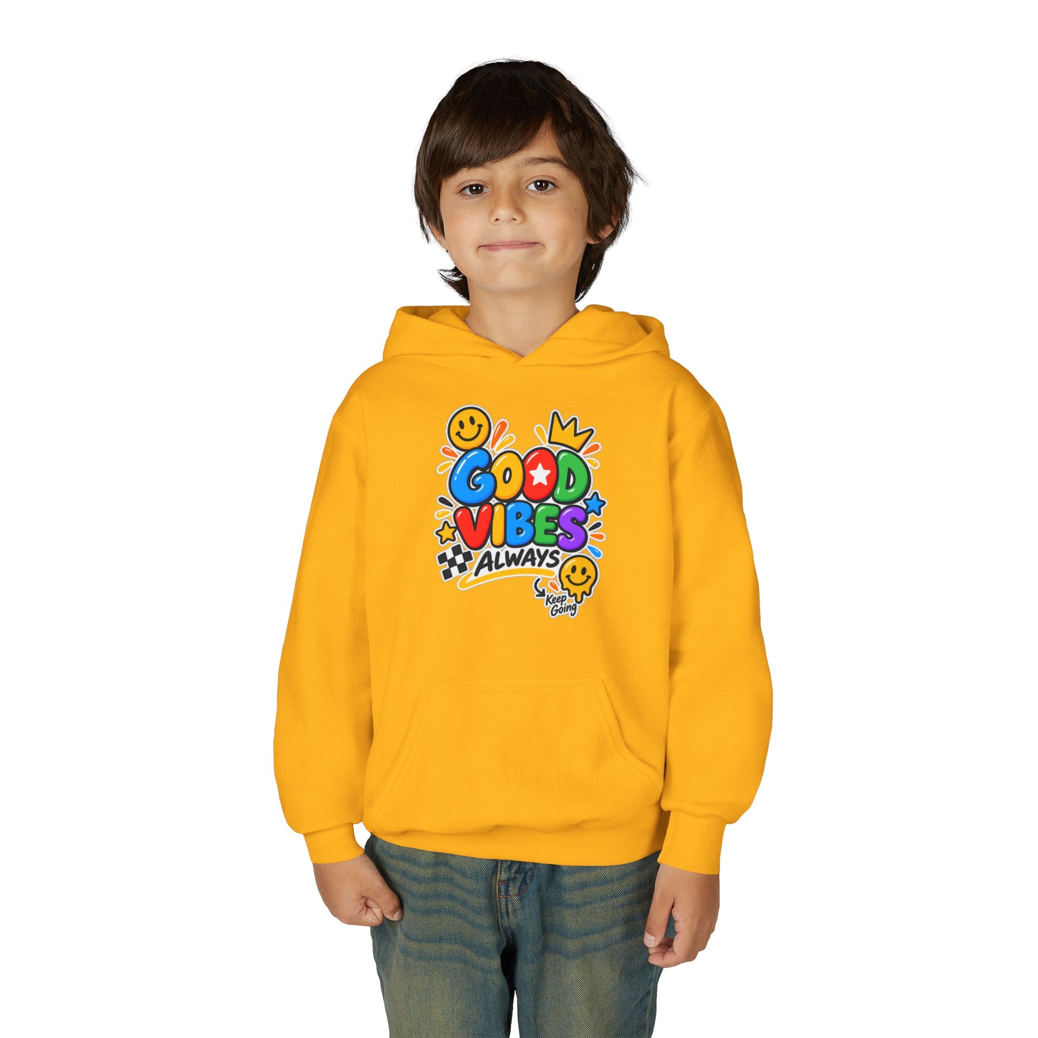 Youth Hoodie - "Good Vibes Always" Colorful Positive Graphic
