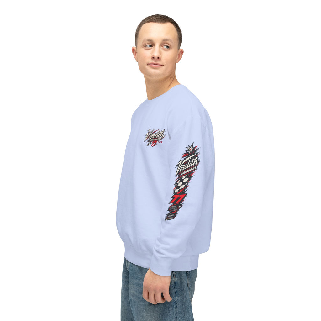 Motorworks Racing Crewneck Sweatshirt | Vintage Sleeve Graphic