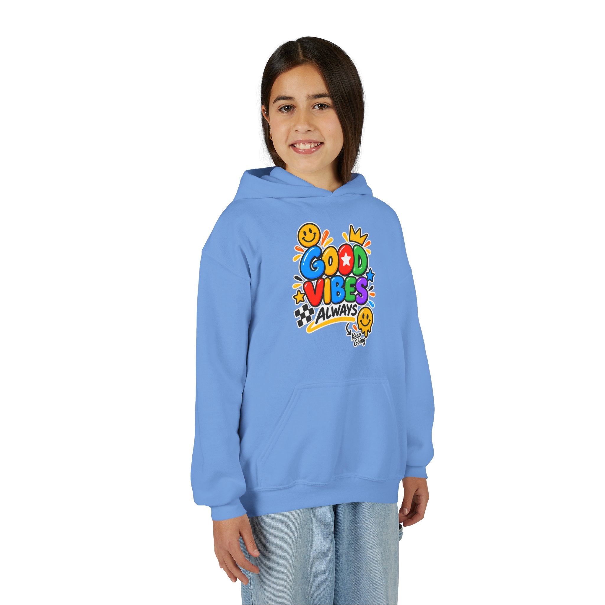 Youth Hoodie - "Good Vibes Always" Colorful Positive Graphic