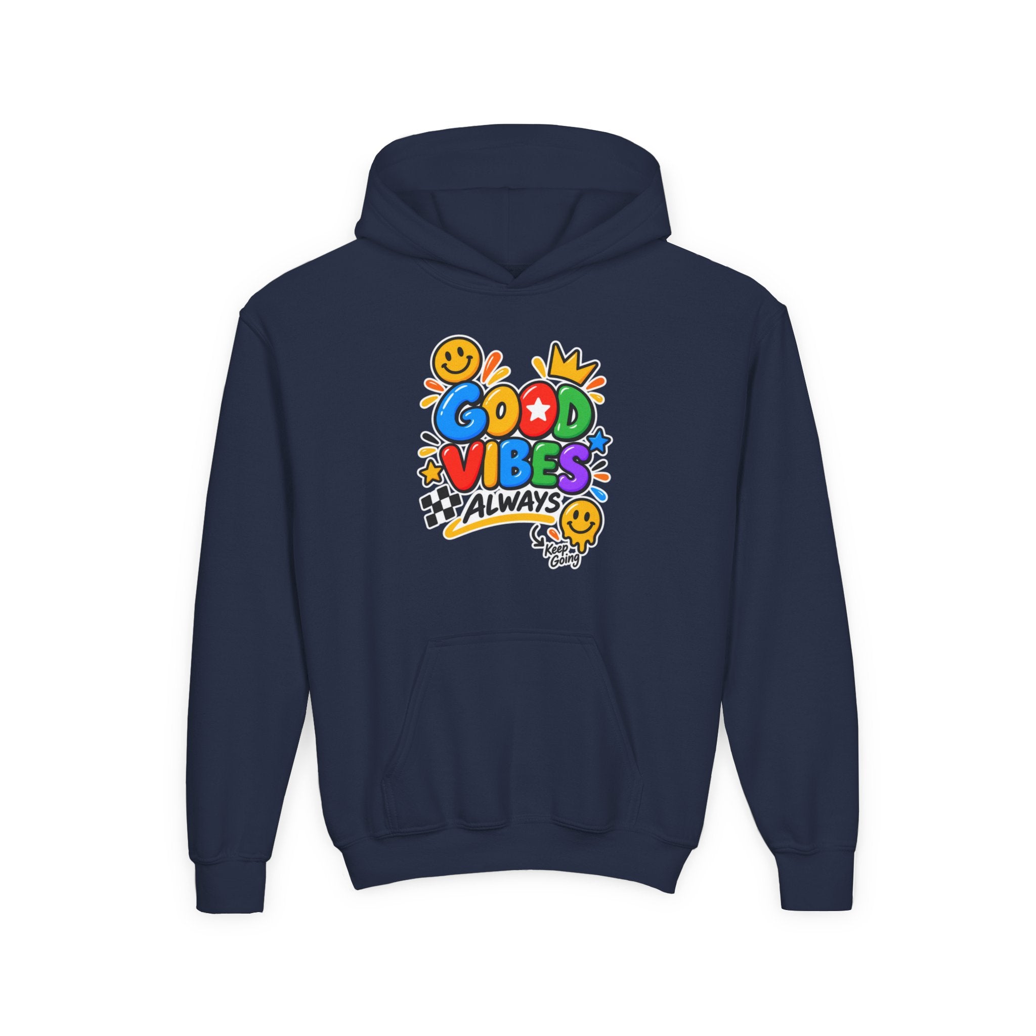 Youth Hoodie - "Good Vibes Always" Colorful Positive Graphic