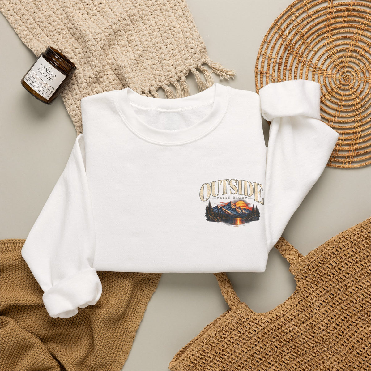 Outside Scenic Crewneck — Mountain Sunset Nature Graphic