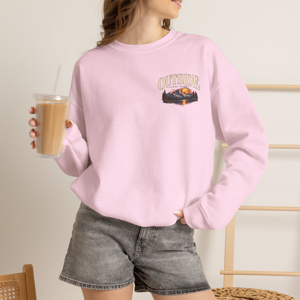 Outside Scenic Crewneck — Mountain Sunset Nature Graphic
