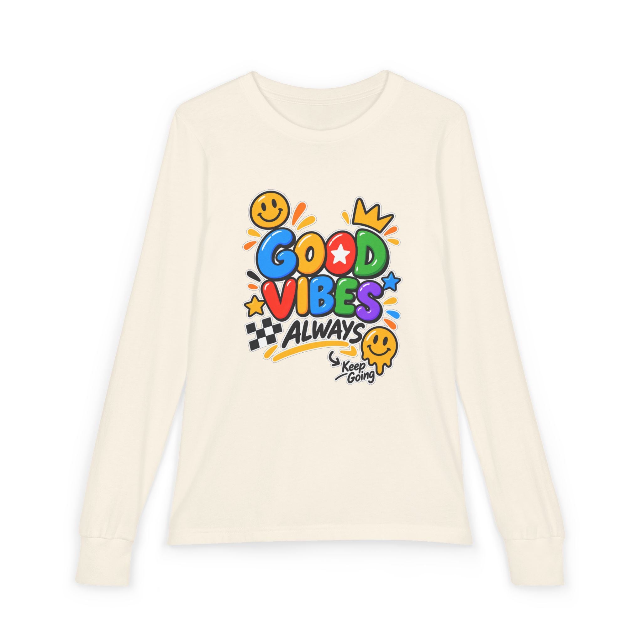 Good Vibes Always Youth Long Sleeve Tee — Positive Message Kids Shirt
