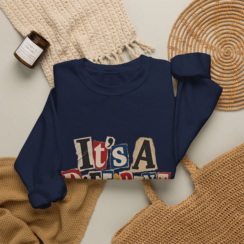 Crewneck Sweatshirt - "It's A Different Story" Retro Collage Graphic
