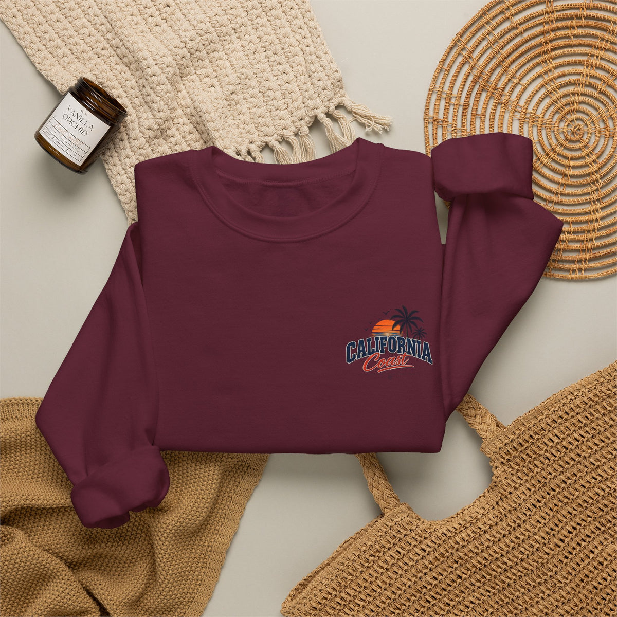 California Coast Crewneck Sweatshirt — Retro Palm Tree Graphic