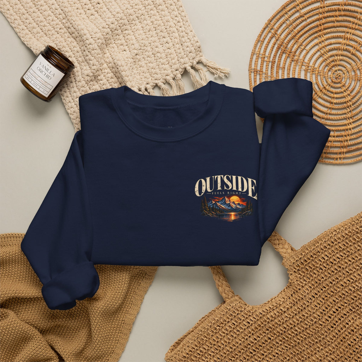 Outside Scenic Crewneck — Mountain Sunset Nature Graphic
