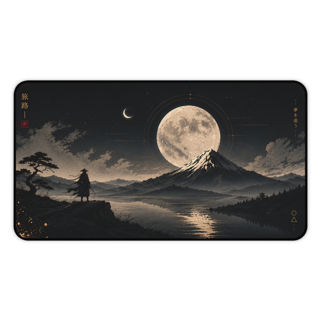 Moonlit Mountain Desk Mat — Samurai Nightscape Mouse Pad