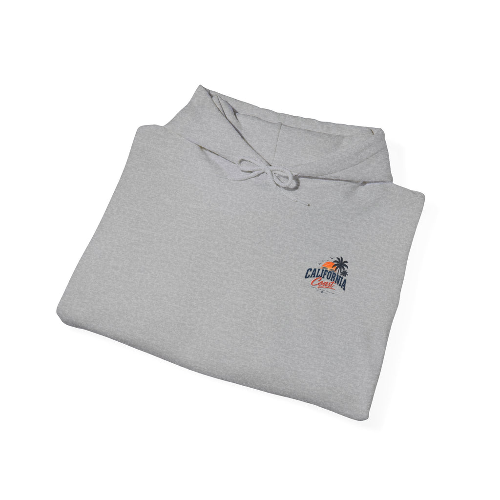 California Coast Hoodie — Vintage Car Sunset Palm Beach Graphic