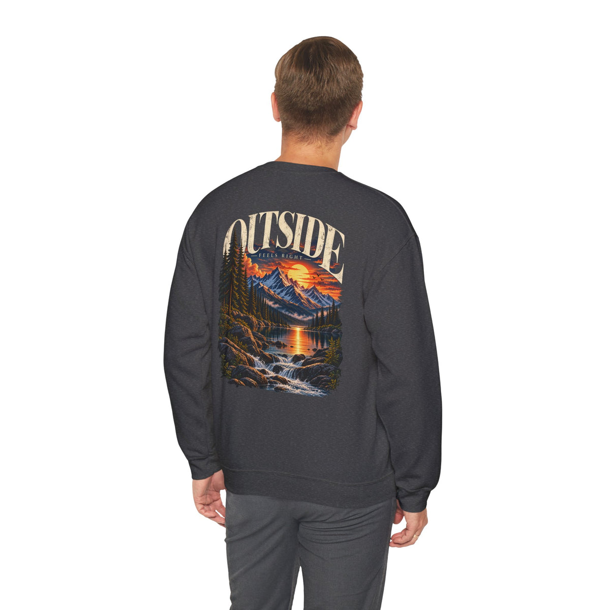 Outside Scenic Crewneck — Mountain Sunset Nature Graphic