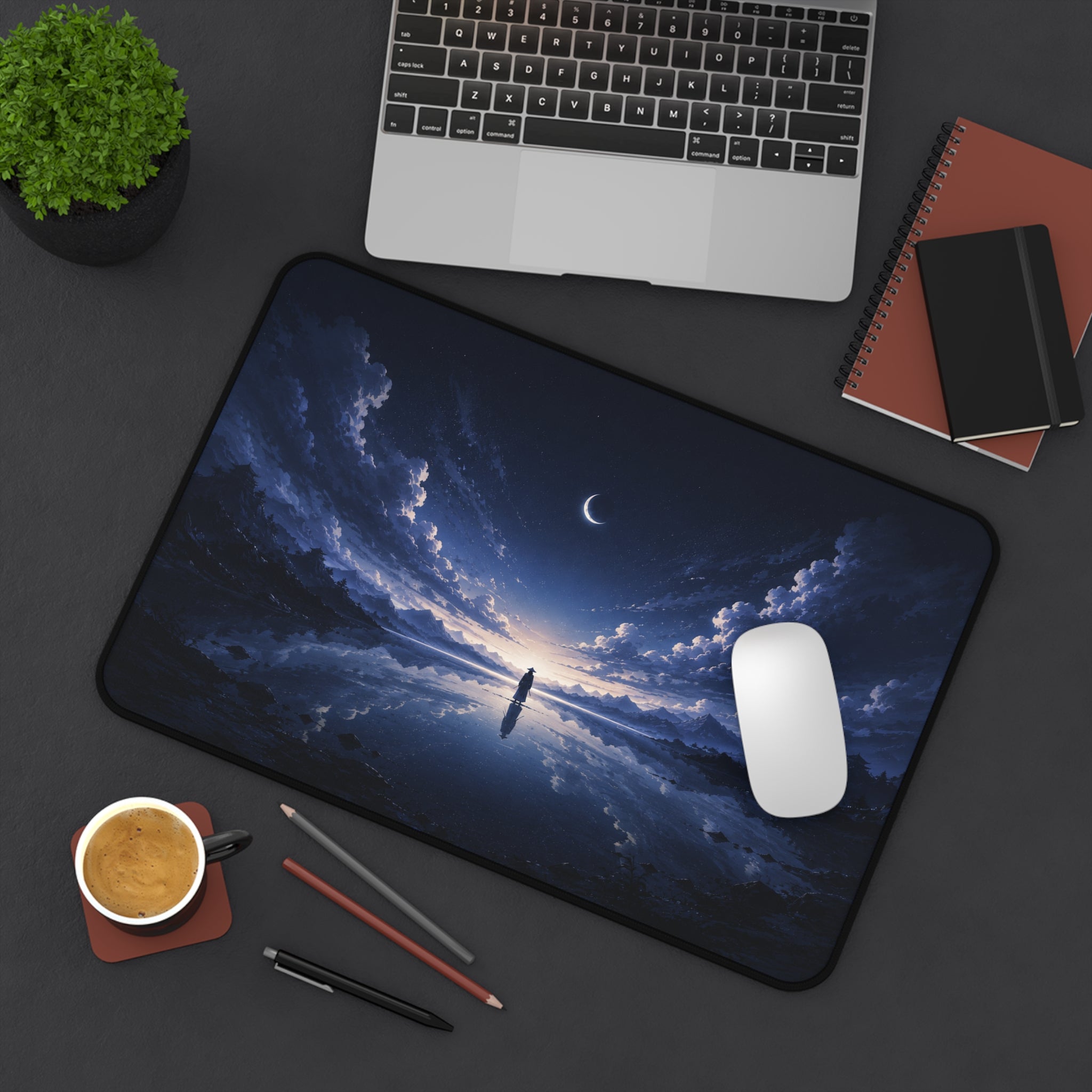 Mystic Moonlit Horizon Desk Mat — Night Sky Gaming & Office Mouse Pad