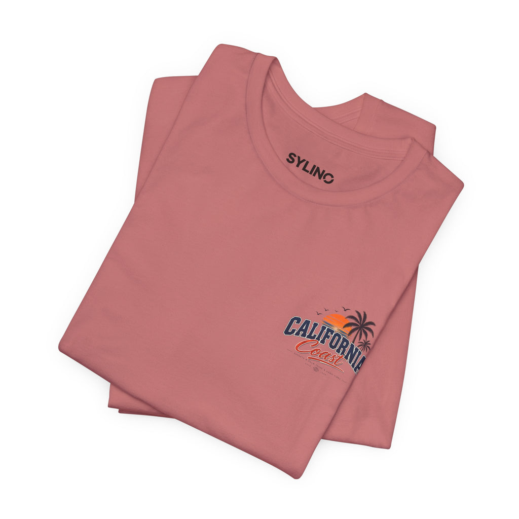California Coast Pocket Tee — Retro Palm Surf Graphic