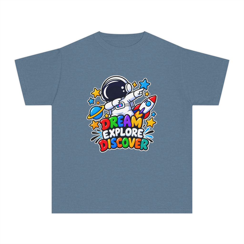 Youth Space Adventure Tee – “Dream Explore Discover / Small Steps Big Future”