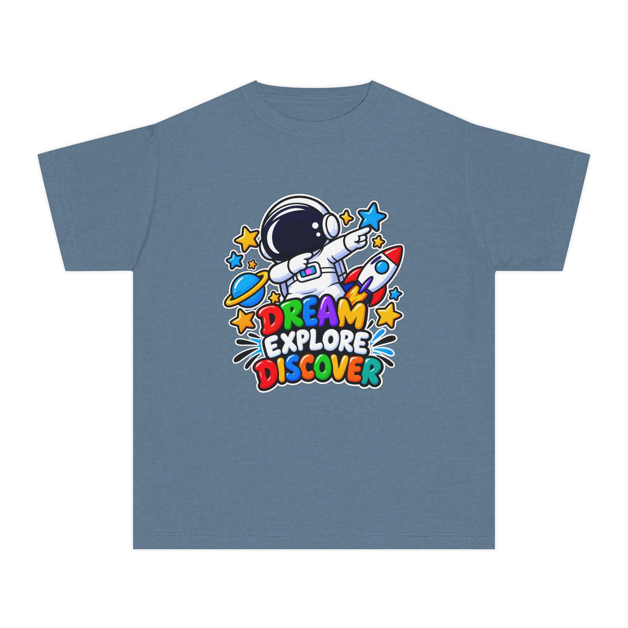 Youth Space Adventure Tee – “Dream Explore Discover / Small Steps Big Future”