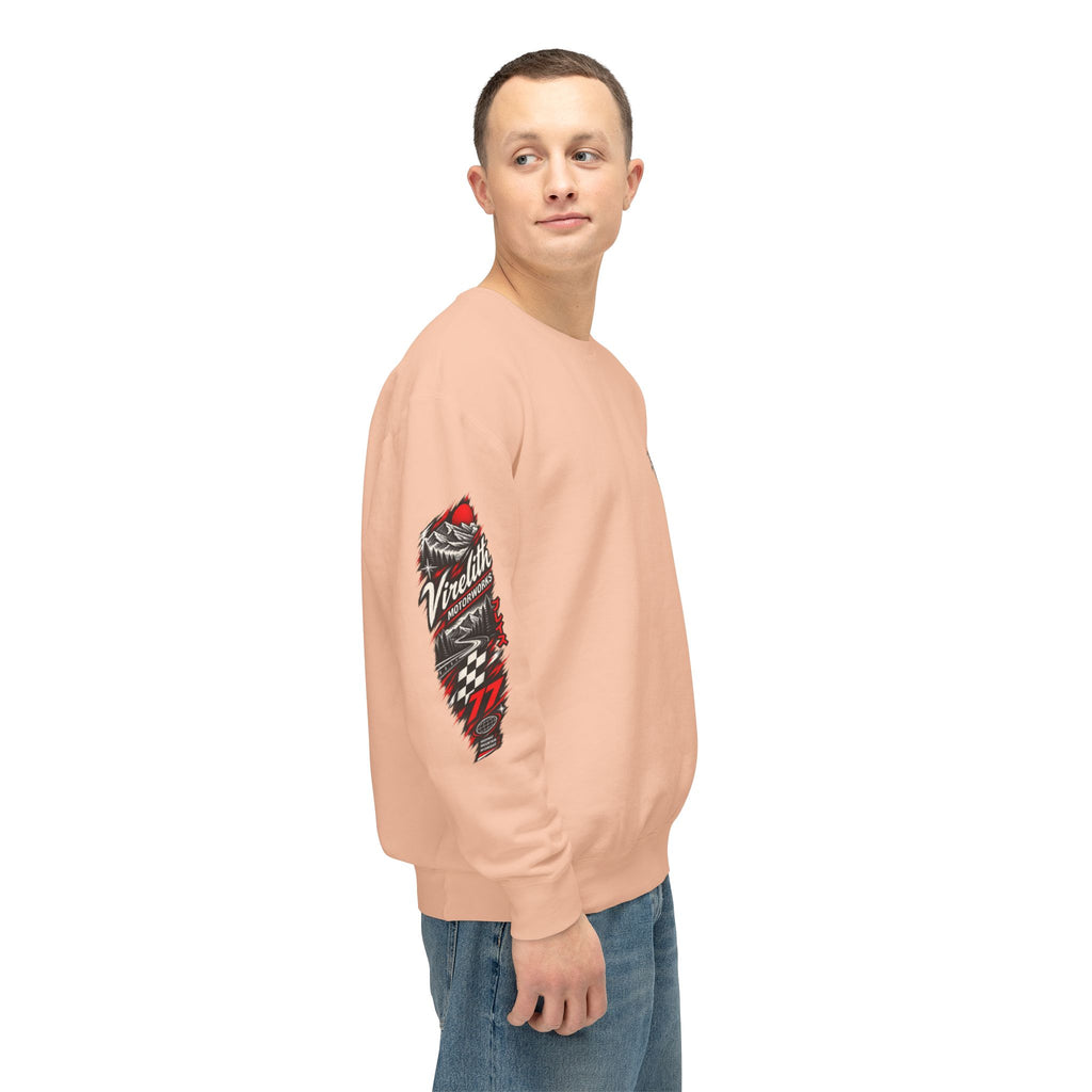 Motorworks Racing Crewneck Sweatshirt | Vintage Sleeve Graphic