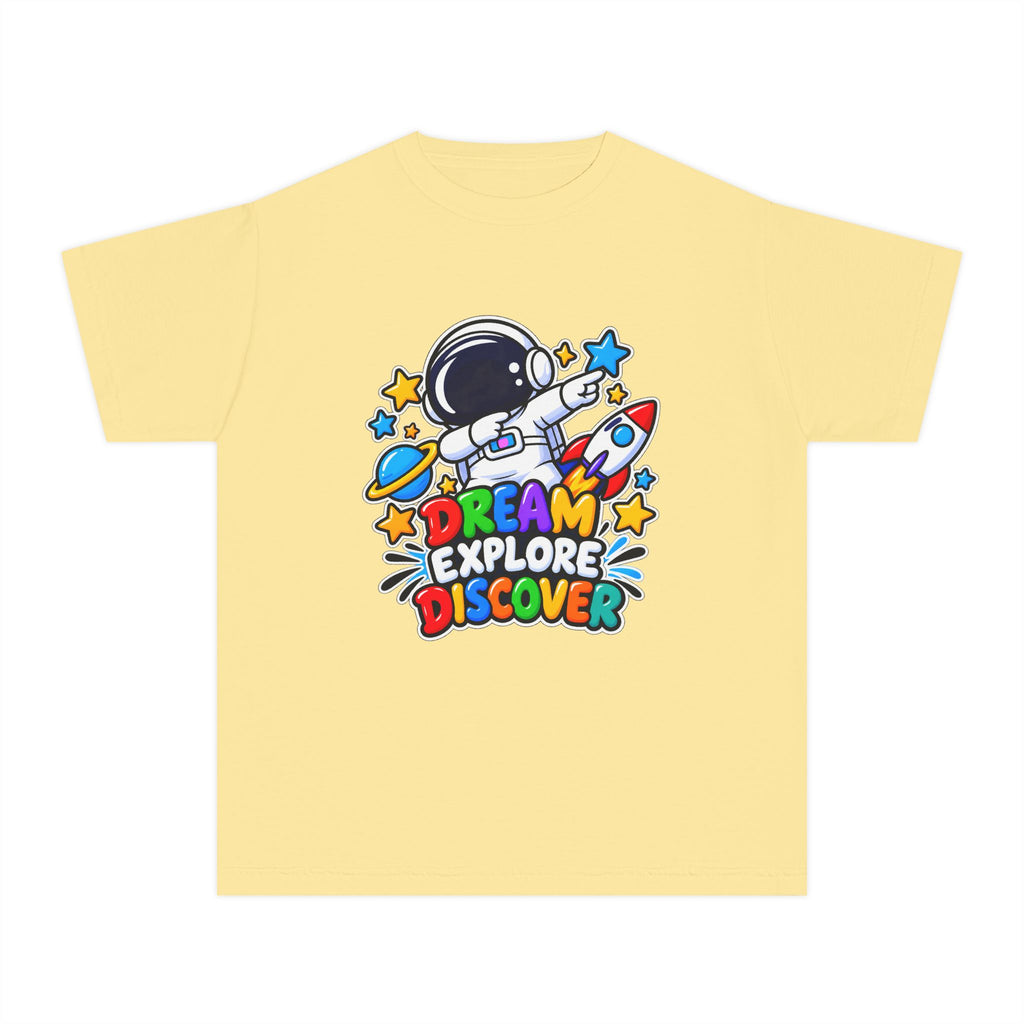 Youth Space Adventure Tee – “Dream Explore Discover / Small Steps Big Future”