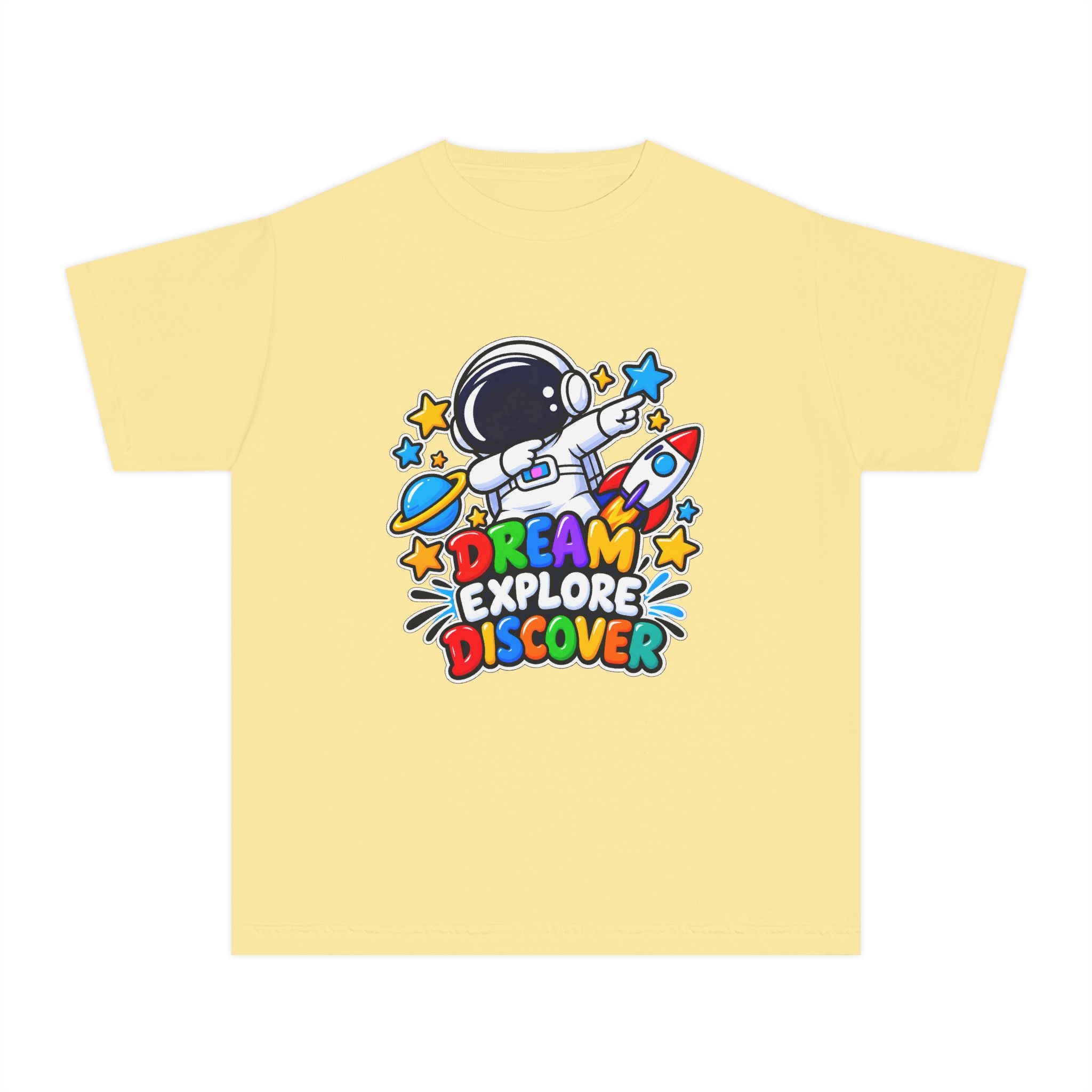 Youth Space Adventure Tee – “Dream Explore Discover / Small Steps Big Future”