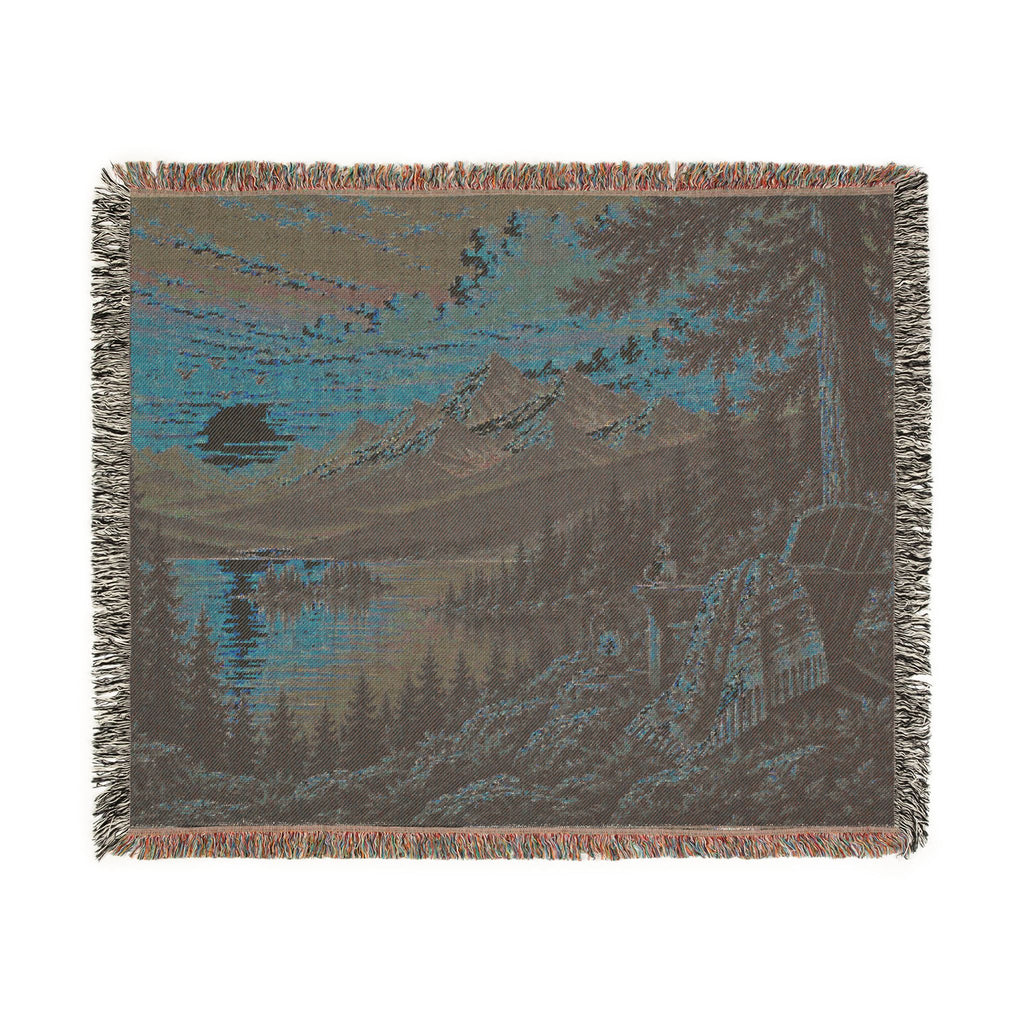 Mountain Lake Woven Blanket — Sunset Scenic Throw for Cabin, Camping & Cozy Home Decor