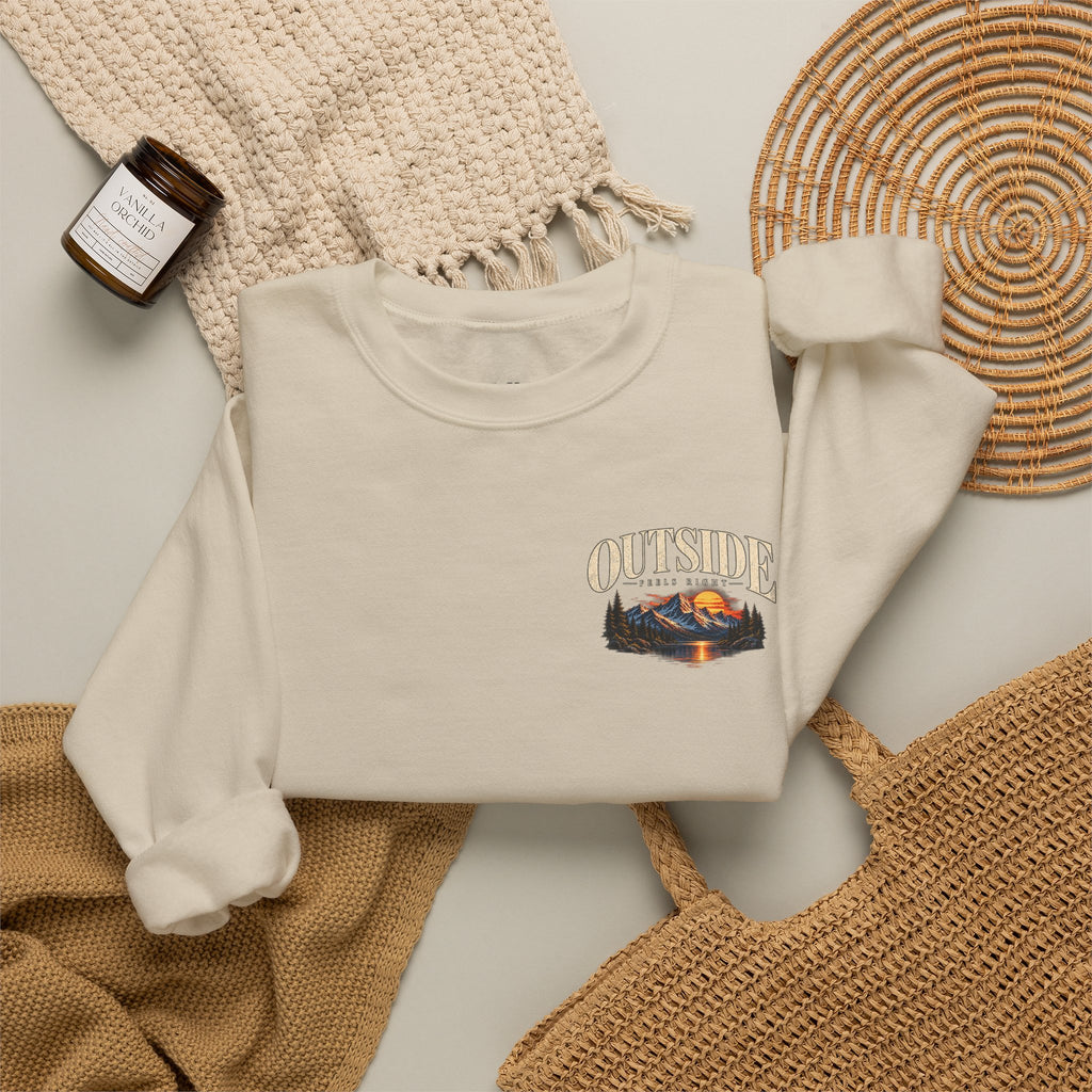 Outside Scenic Crewneck — Mountain Sunset Nature Graphic