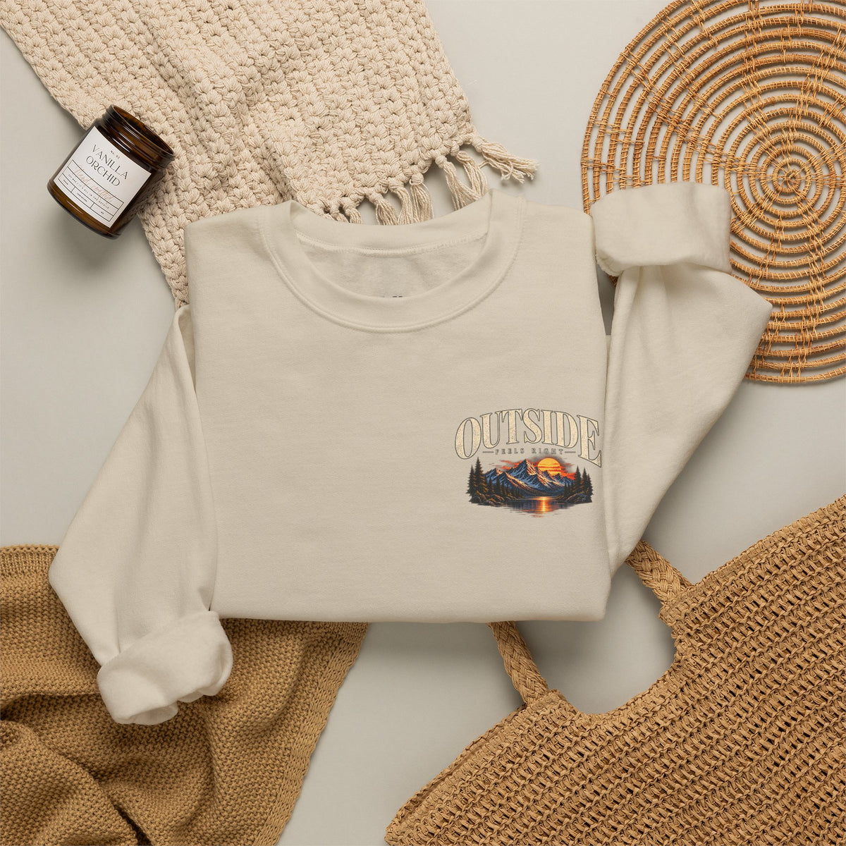 Outside Scenic Crewneck — Mountain Sunset Nature Graphic