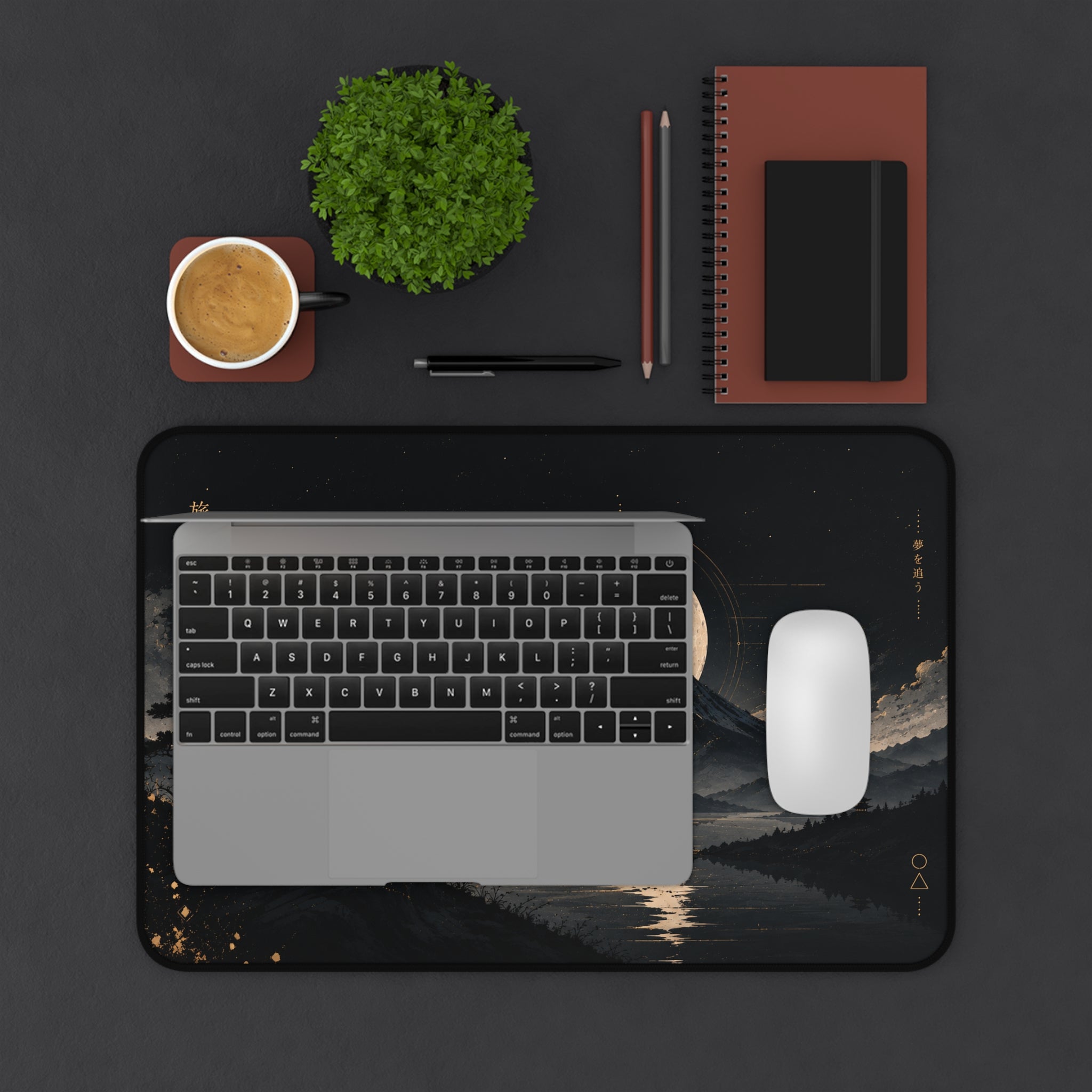 Moonlit Mountain Desk Mat — Samurai Nightscape Mouse Pad