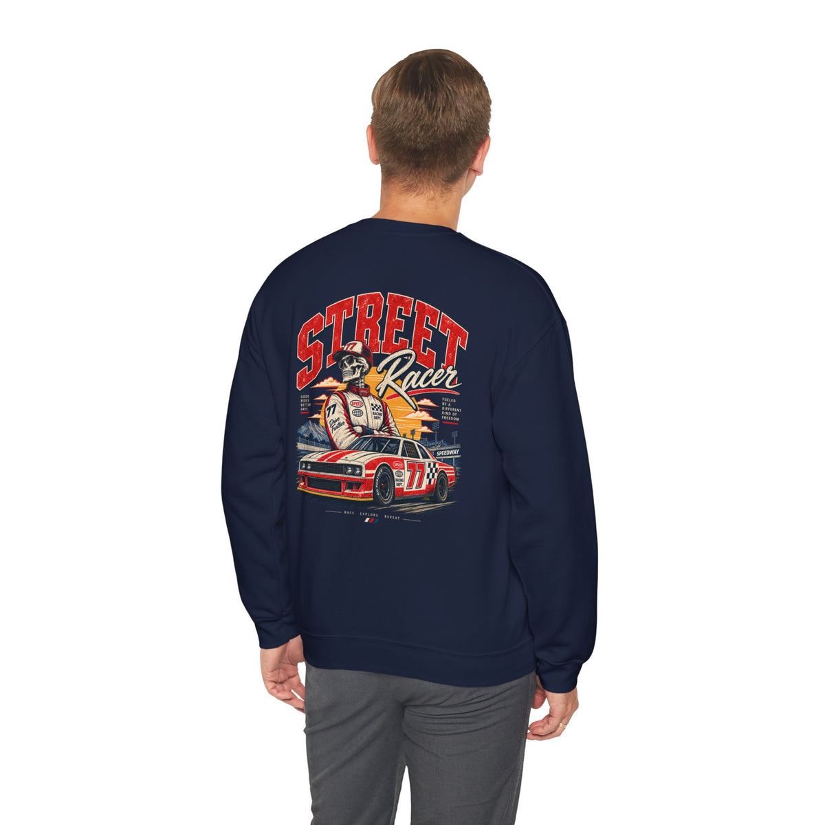 Street Racer Crewneck Sweatshirt — Vintage Car Racing Graphic