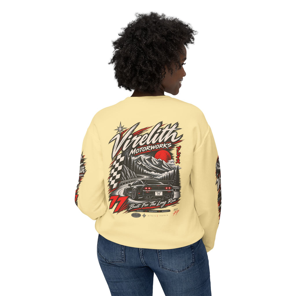 Motorworks Racing Crewneck Sweatshirt | Vintage Sleeve Graphic
