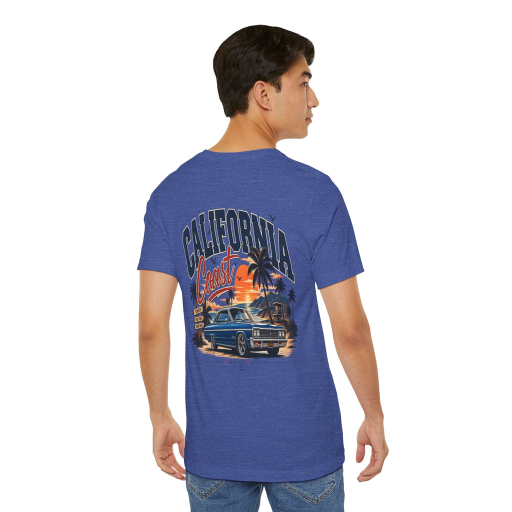 California Coast Pocket Tee — Retro Palm Surf Graphic