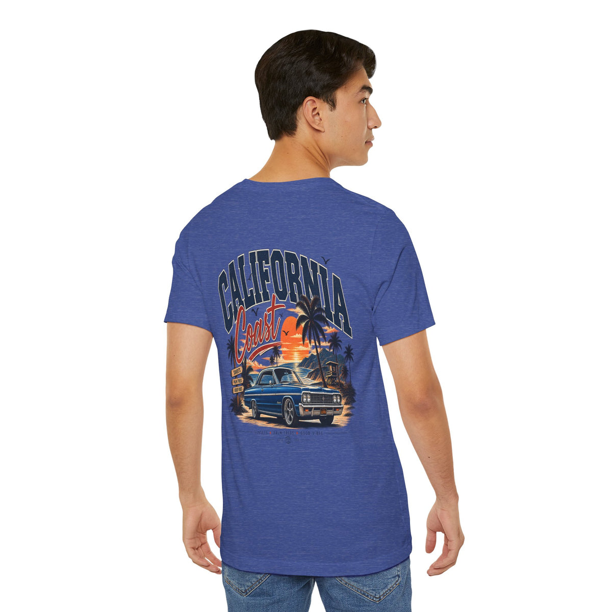 California Coast Pocket Tee — Retro Palm Surf Graphic