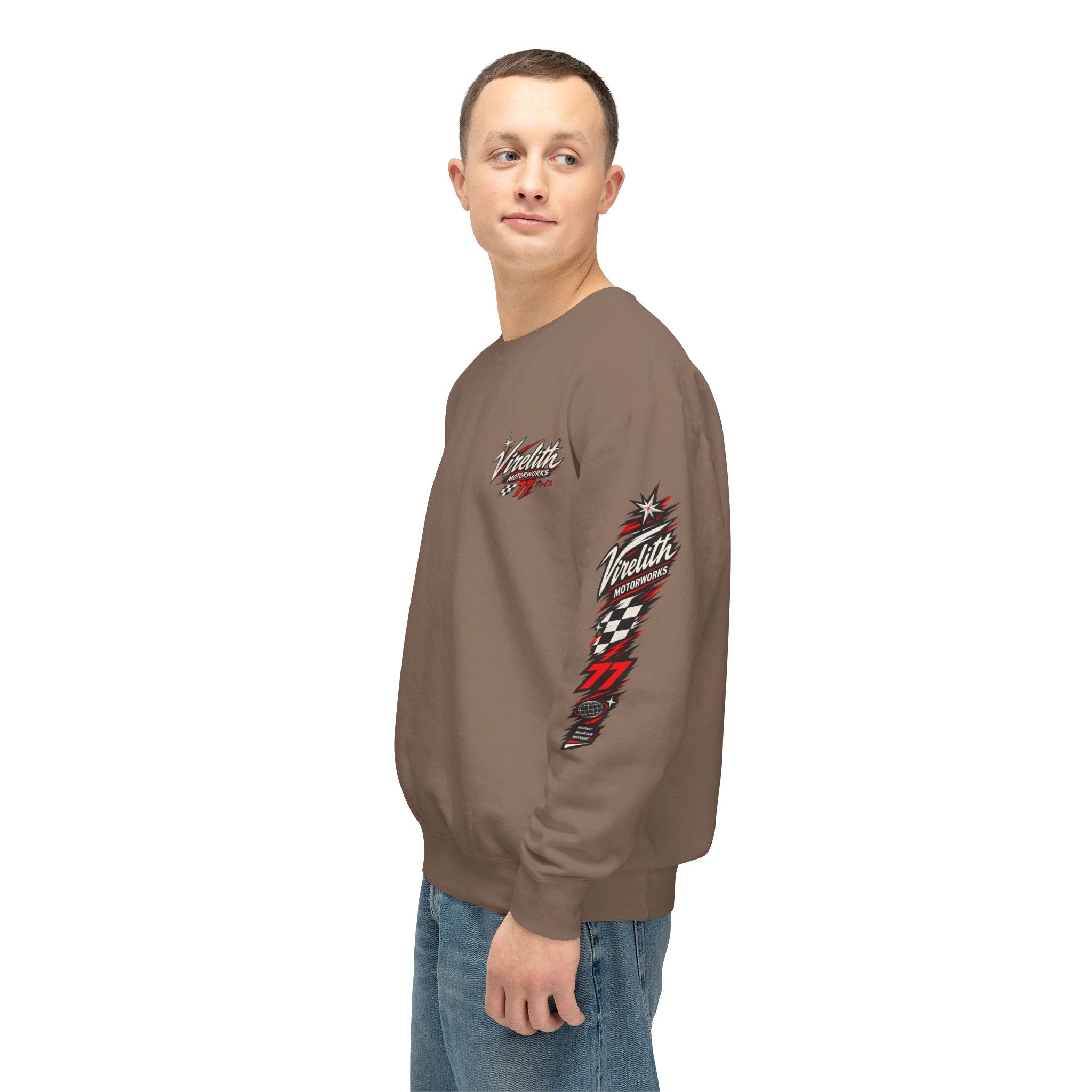 Motorworks Racing Crewneck Sweatshirt | Vintage Sleeve Graphic