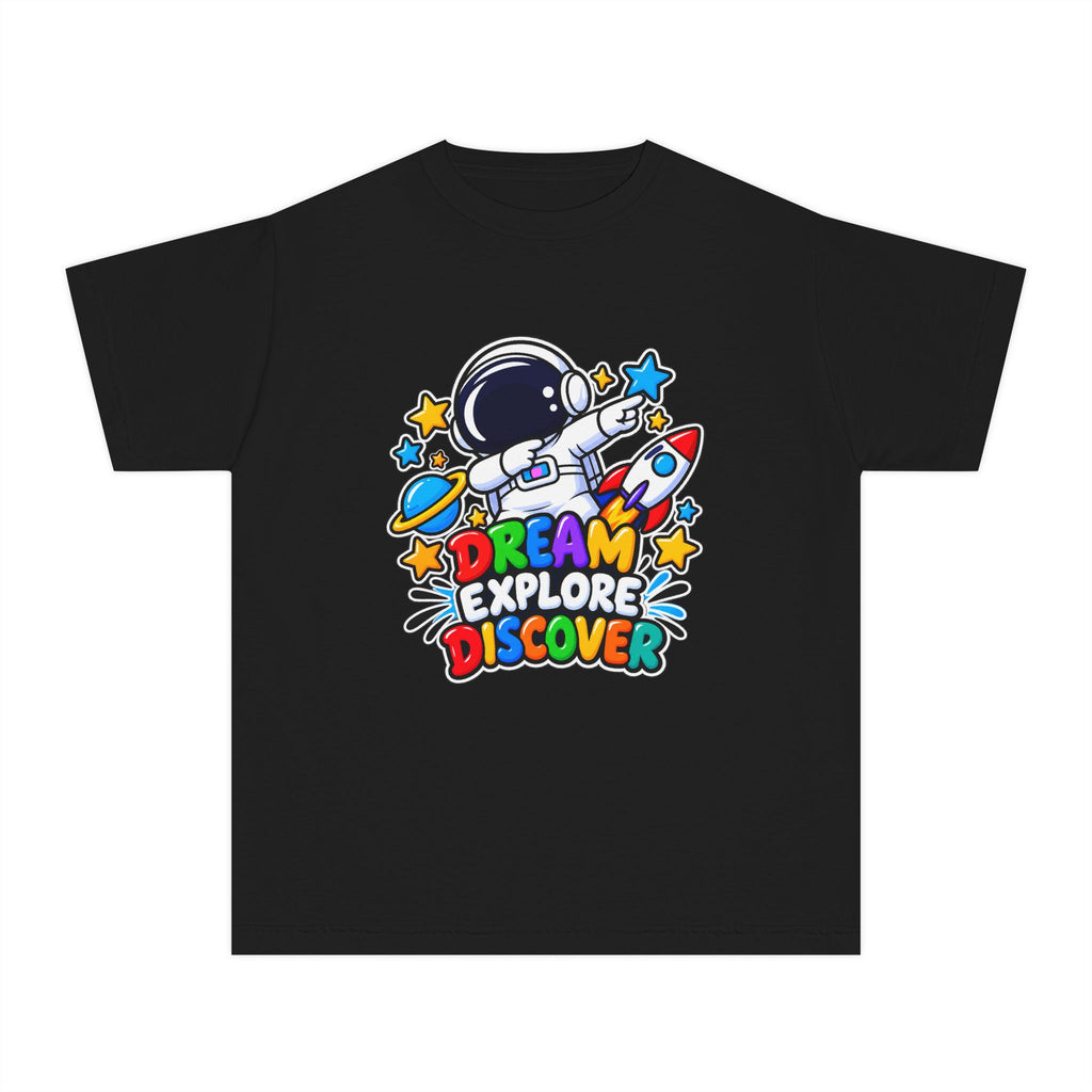 Youth Space Adventure Tee – “Dream Explore Discover / Small Steps Big Future”