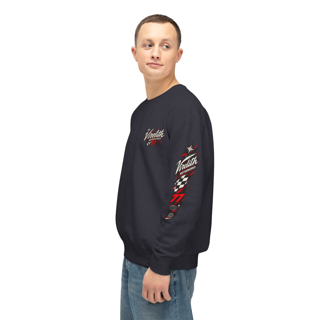 Motorworks Racing Crewneck Sweatshirt | Vintage Sleeve Graphic