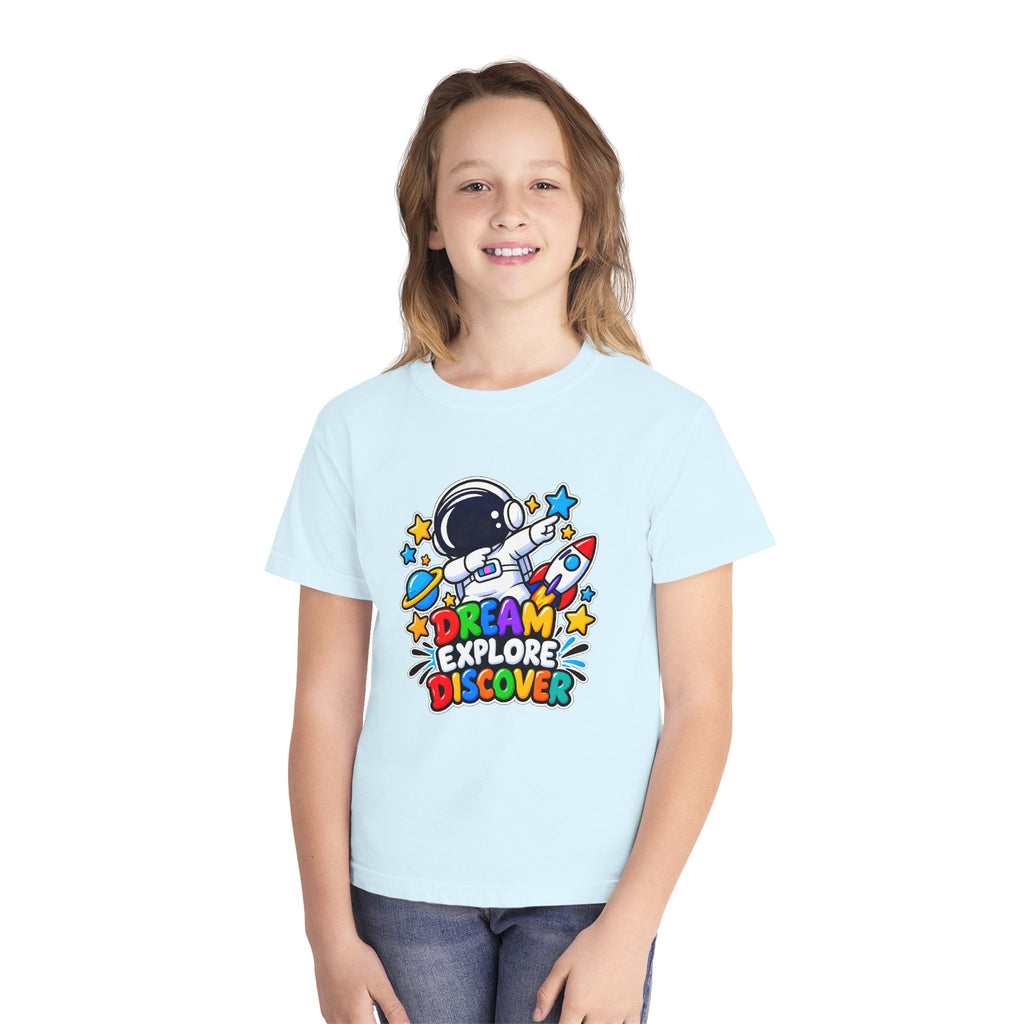 Youth Space Adventure Tee – “Dream Explore Discover / Small Steps Big Future”