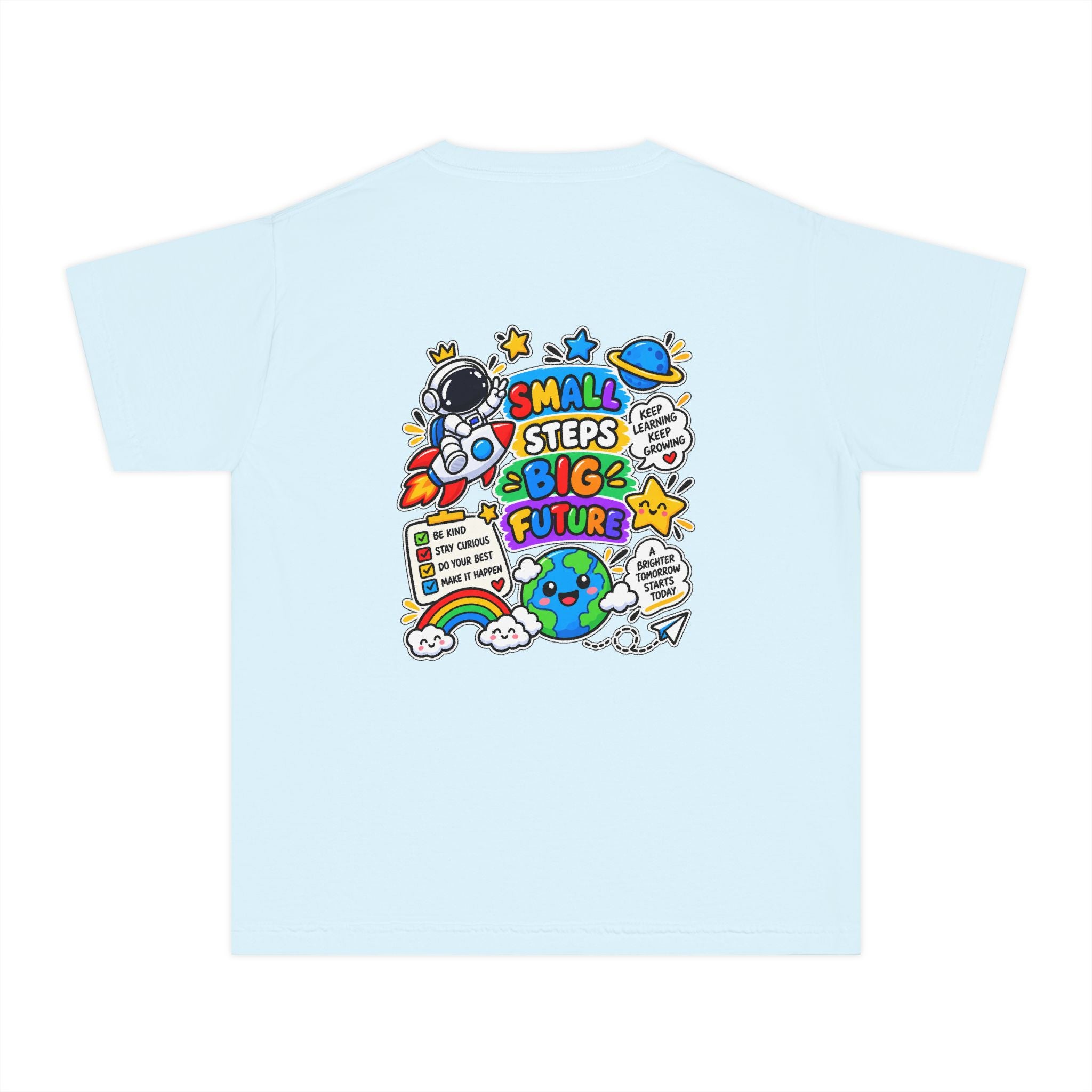 Youth Space Adventure Tee – “Dream Explore Discover / Small Steps Big Future”