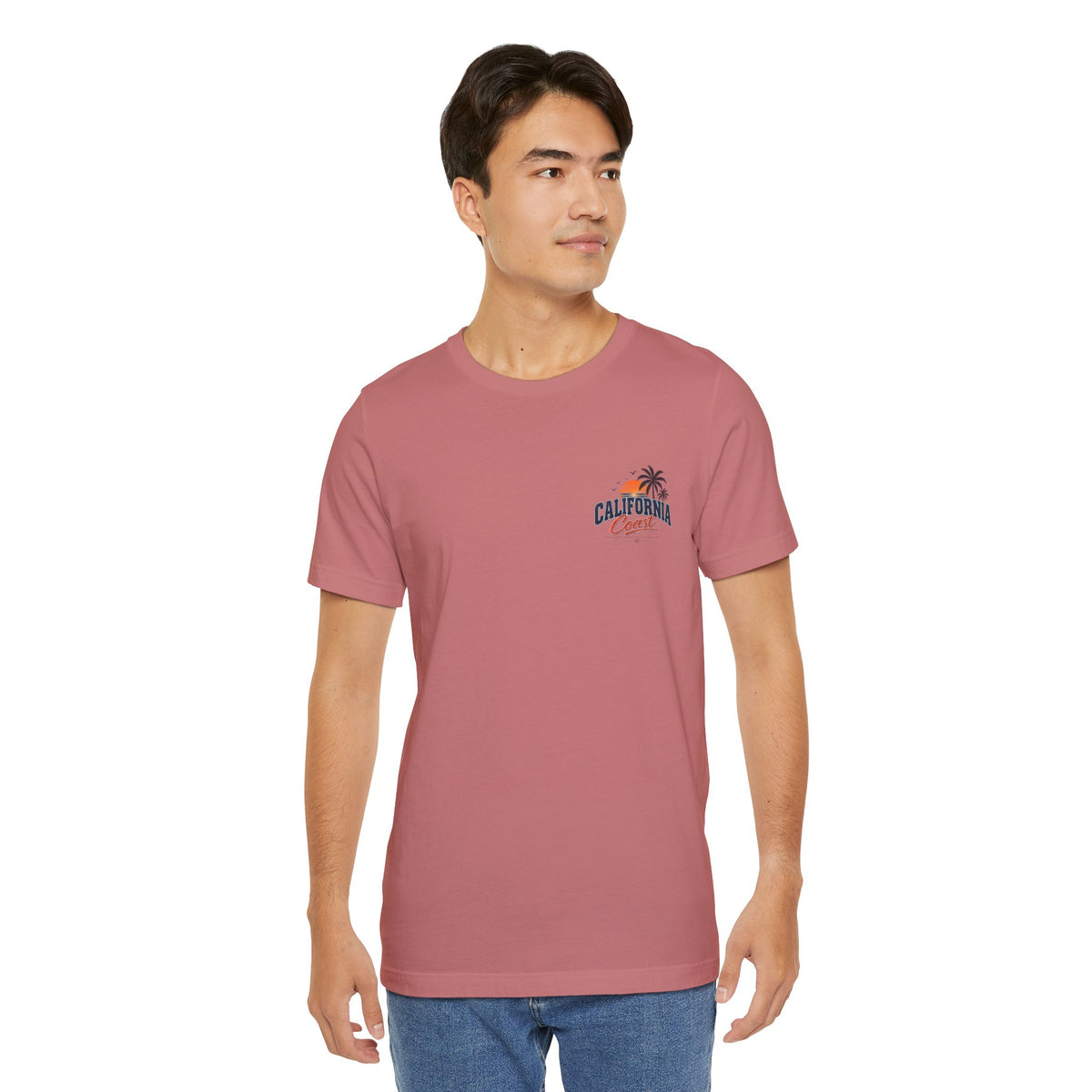 California Coast Pocket Tee — Retro Palm Surf Graphic
