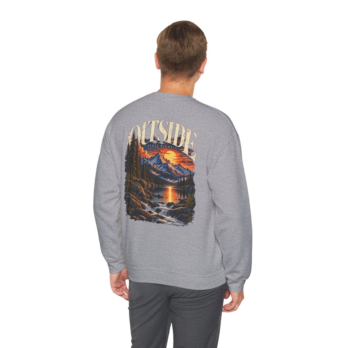 Outside Scenic Crewneck — Mountain Sunset Nature Graphic