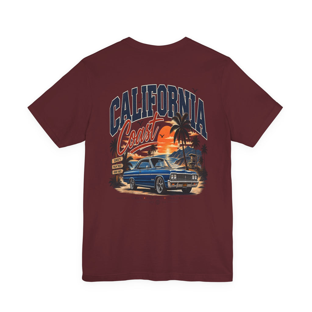 California Coast Pocket Tee — Retro Palm Surf Graphic