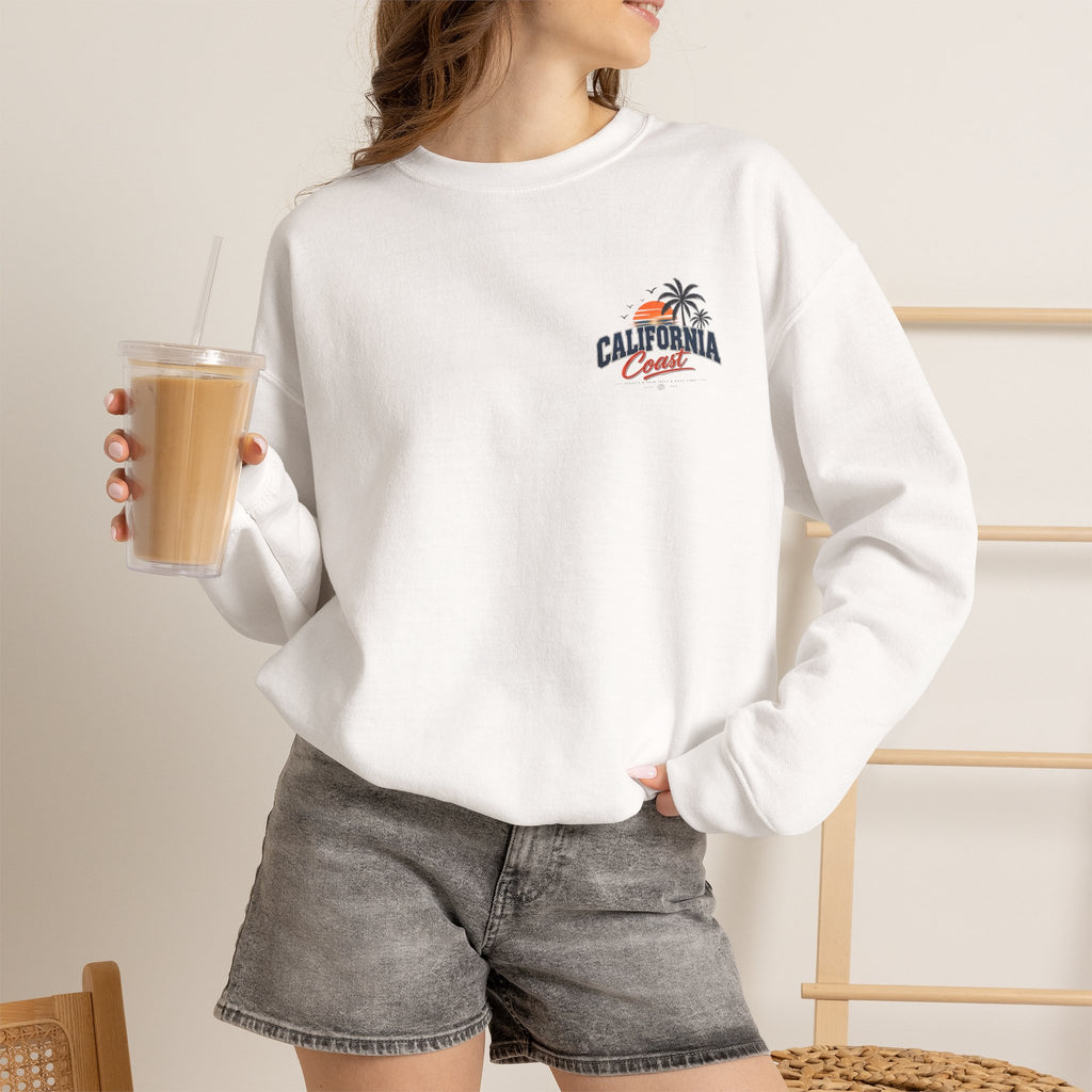 California Coast Crewneck Sweatshirt — Retro Palm Tree Graphic