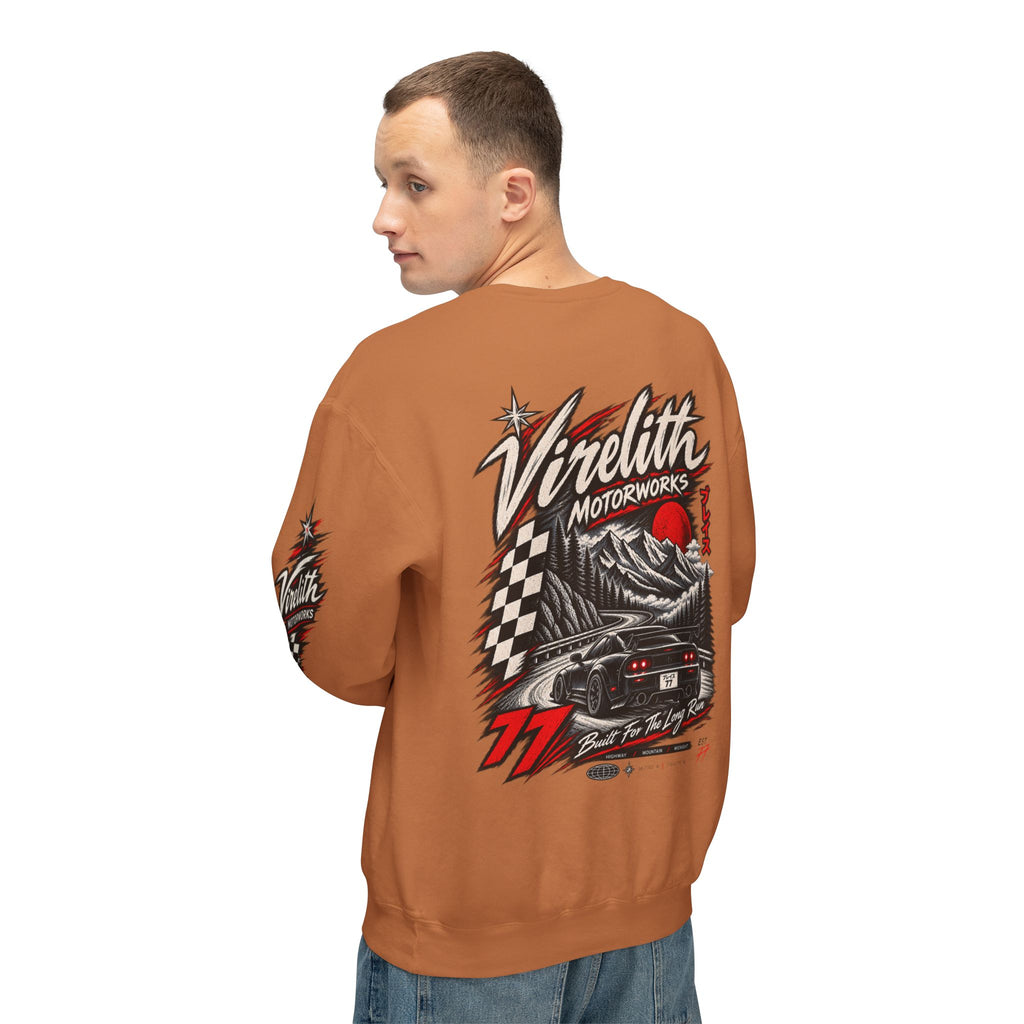 Motorworks Racing Crewneck Sweatshirt | Vintage Sleeve Graphic