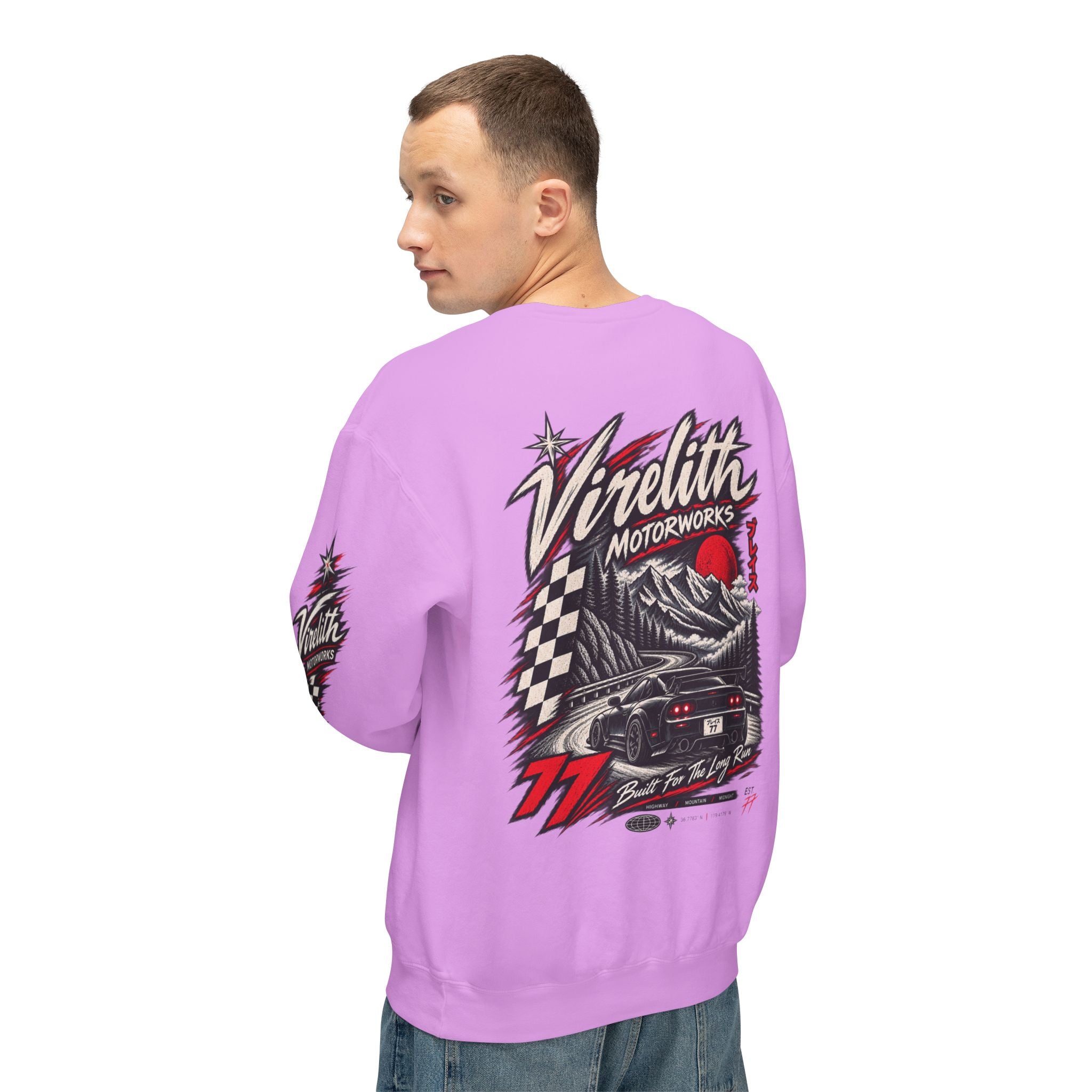 Motorworks Racing Crewneck Sweatshirt | Vintage Sleeve Graphic