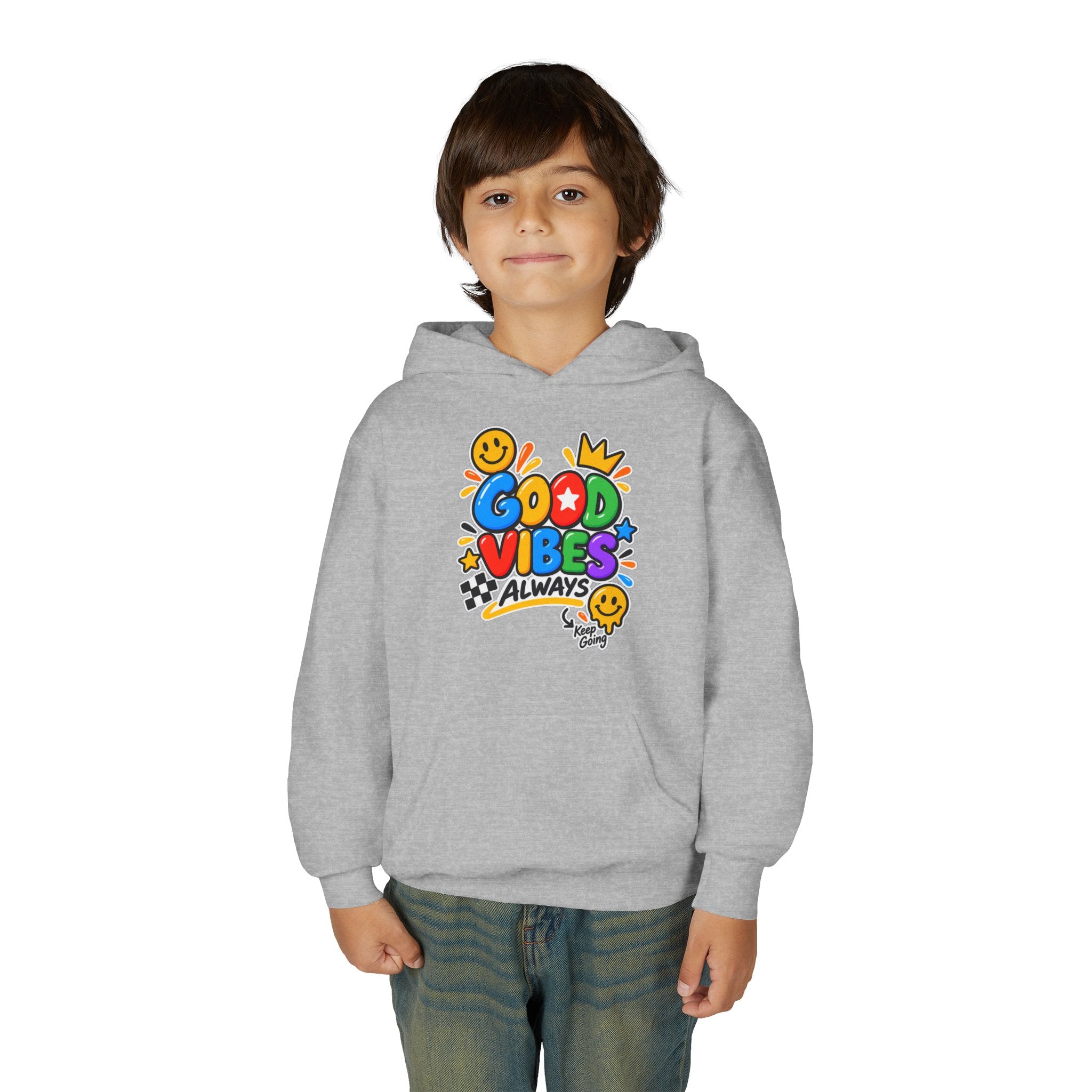 Youth Hoodie - "Good Vibes Always" Colorful Positive Graphic