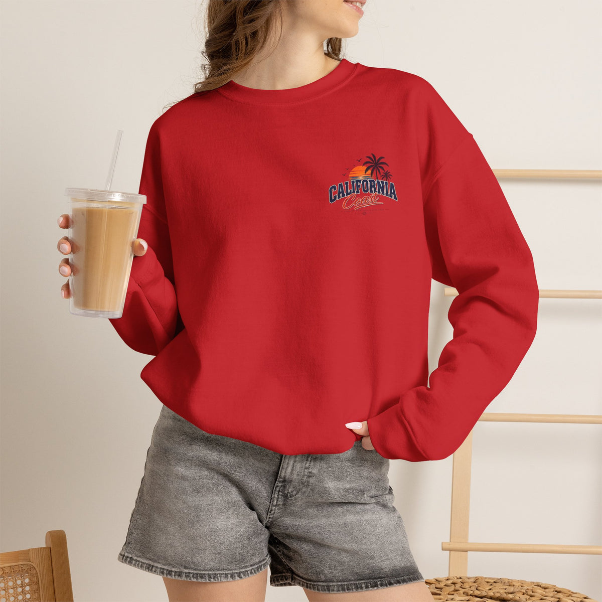 California Coast Crewneck Sweatshirt — Retro Palm Tree Graphic