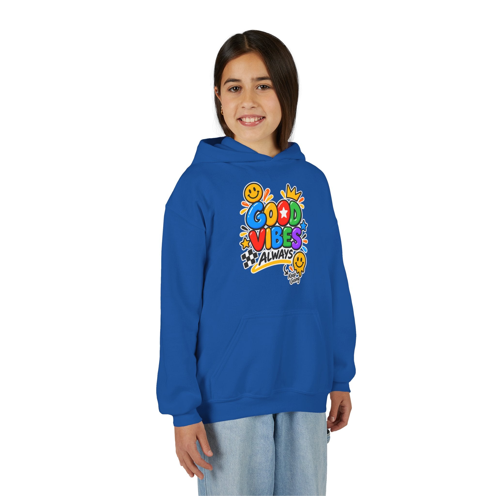Youth Hoodie - "Good Vibes Always" Colorful Positive Graphic