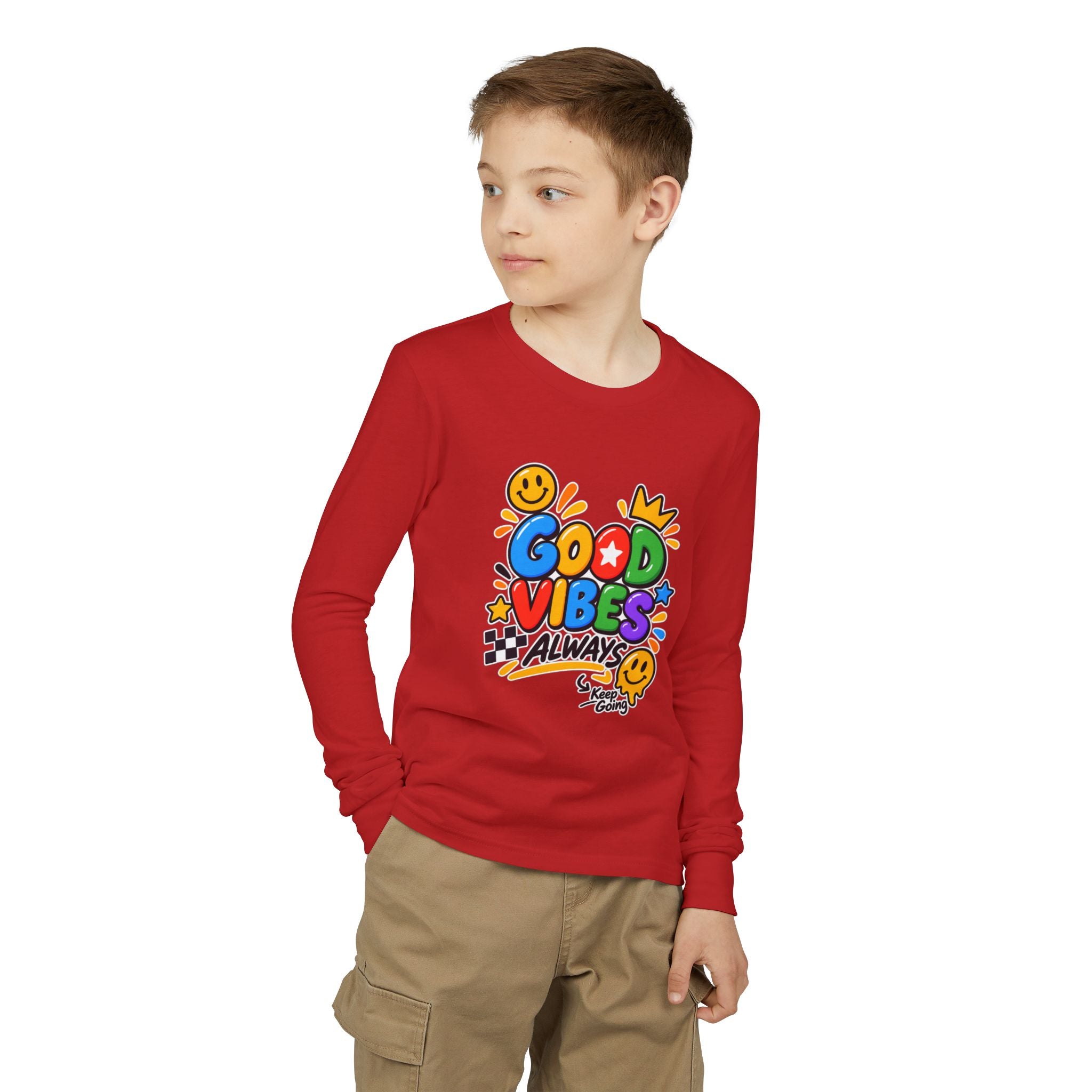 Good Vibes Always Youth Long Sleeve Tee — Positive Message Kids Shirt